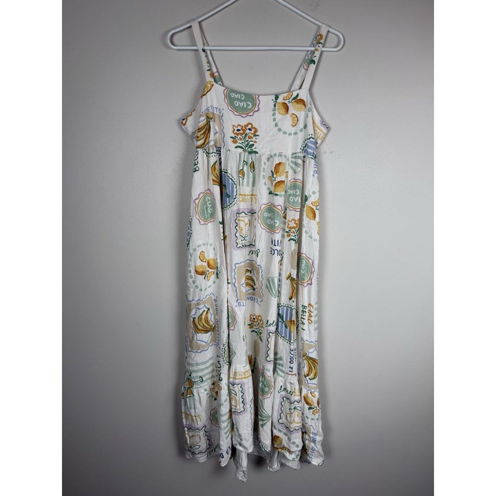 Paper Heart Maxi Dress Size L Linen Blend Pockets Coastal Resort European Summer